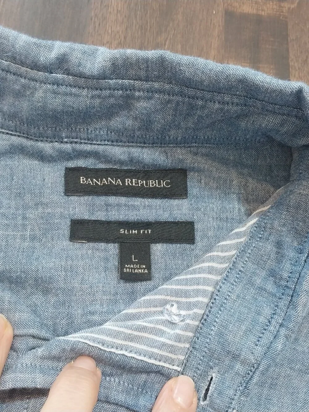 Banana Republic Untucked Slim Fit Double Cloth Blue Shirt Mens L Solid Stripped,